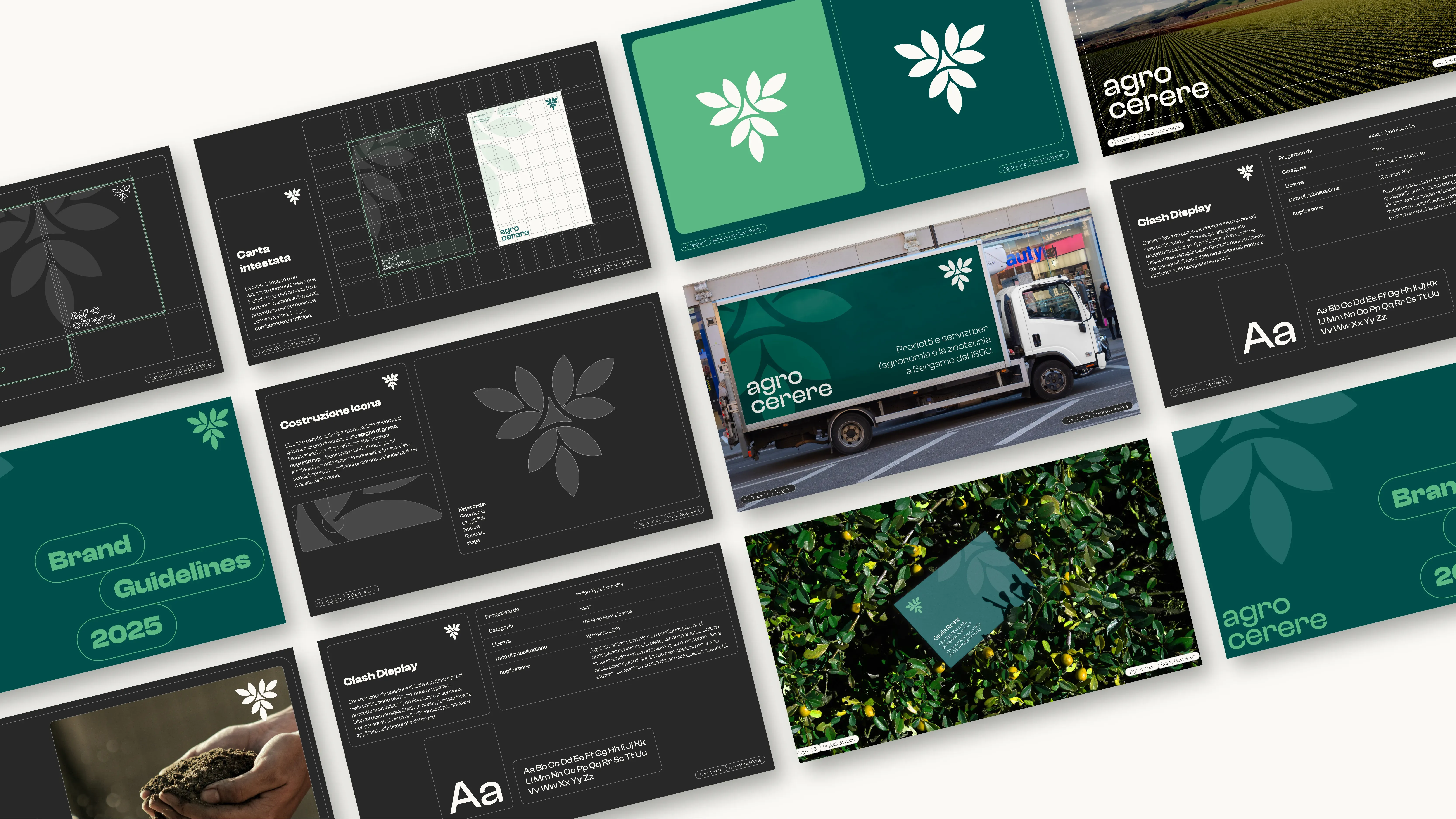 Brand identity completa Agrocerere con immagine coordinata per settore agronomia e zootecnia