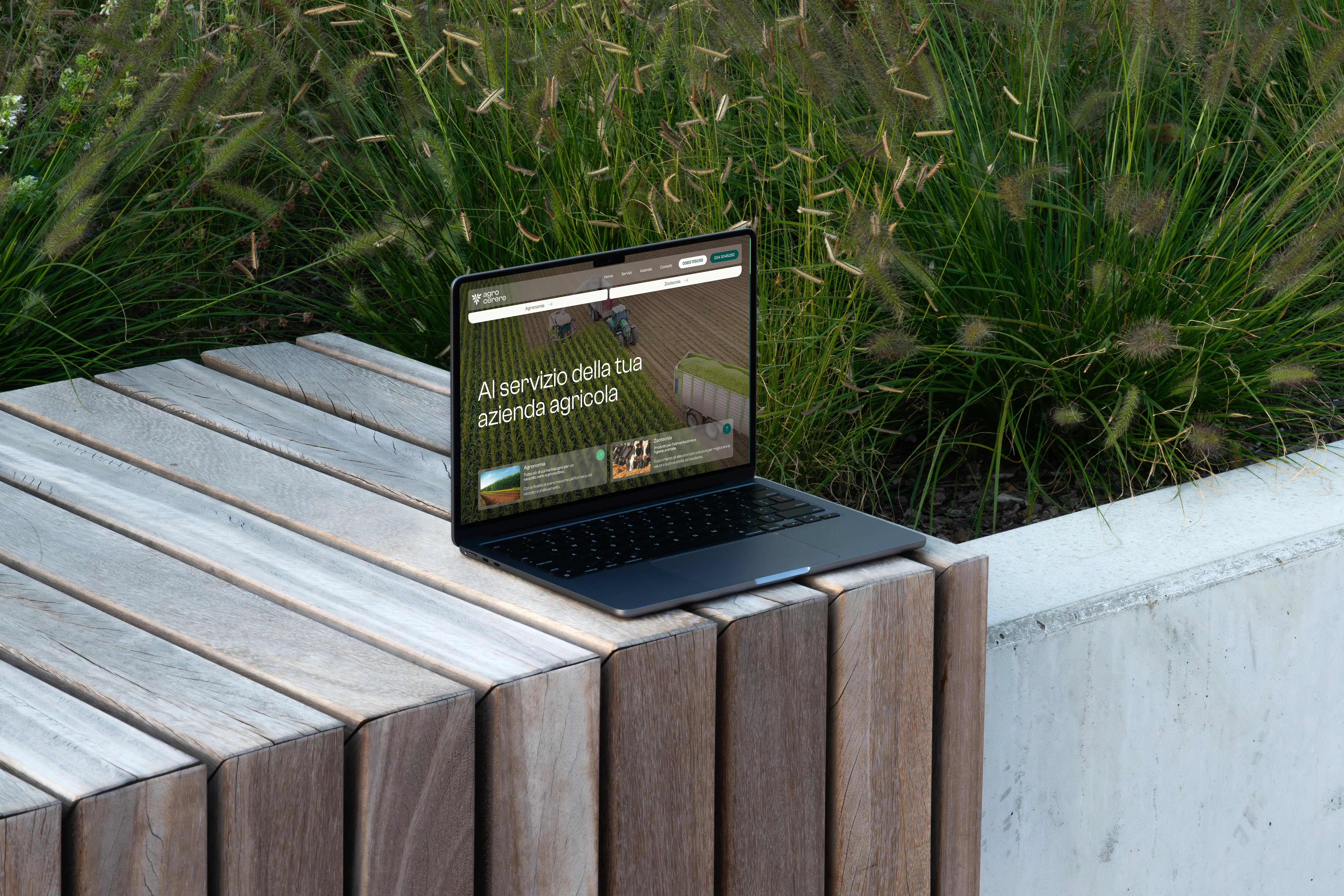 Sito web Agrocerere visualizzato su MacBook - web design per azienda agricola bergamasca