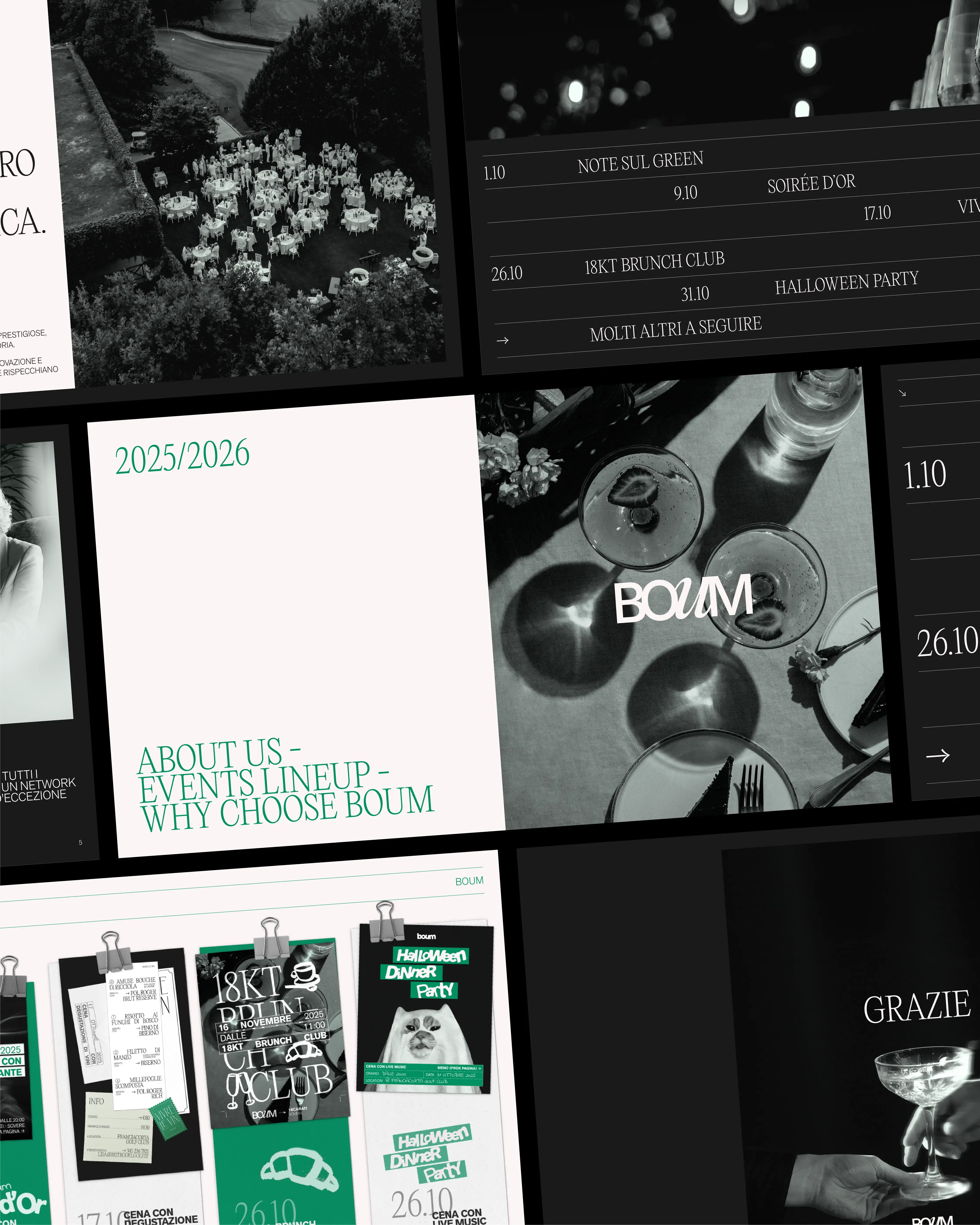 Presentazione brand identity BOUM: calendario eventi, locandine e fotografie